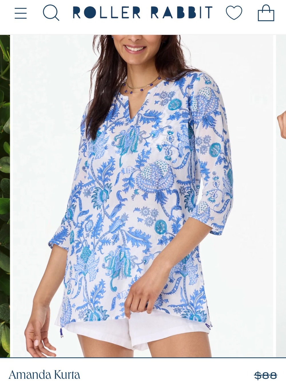 Roller Rabbit Amanda Kurta Top Size Small